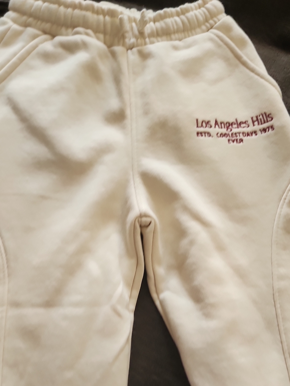 Zara Cream Sweatpants with Burgundy Embroidered Logo